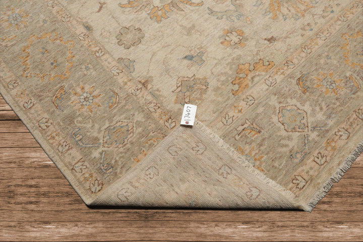 Celeste Rug 9'x12' Beige 100% Wool Afghan Oushak Rug Hand-Knotted Traditional Oriental Design