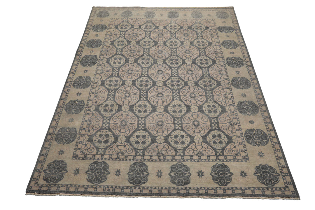 8x10 Gray, Beige, Blush Color Hand Knotted  Wool Transitional Oriental Rug