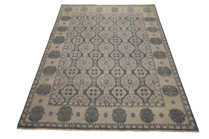 8x10 Gray, Beige, Blush Color Hand Knotted  Wool Transitional Oriental Rug
