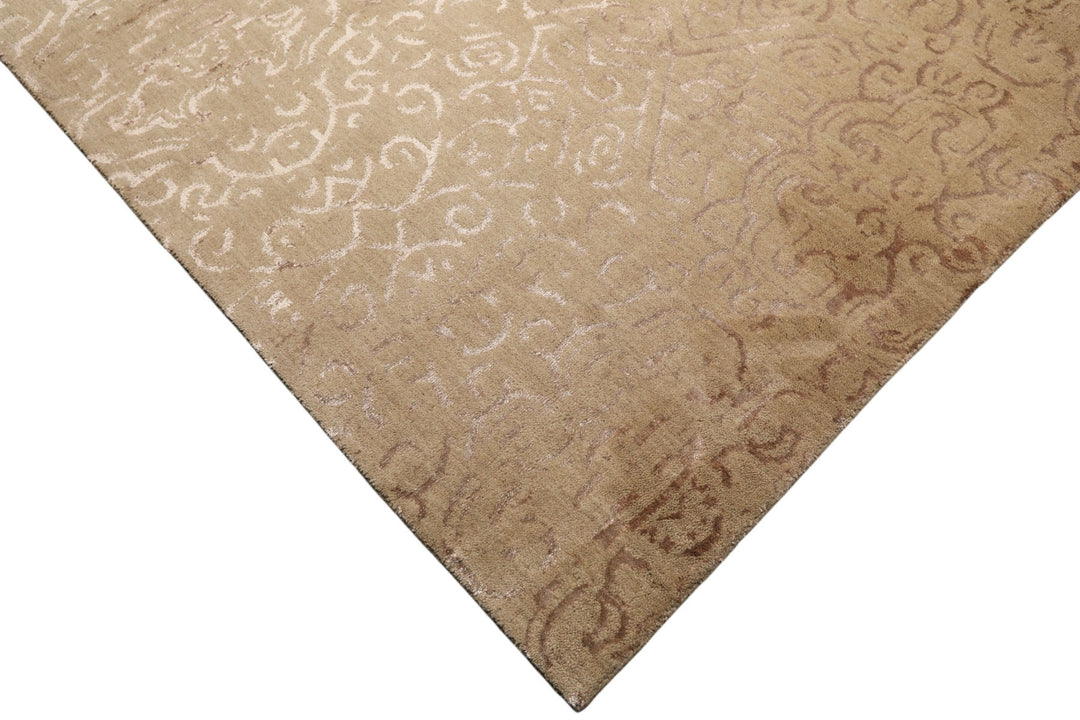 8x10 Beige, Taupe, Color Hand Knotted Tibetan Wool &amp; Bamboo Silk Transitional Oriental Rug
