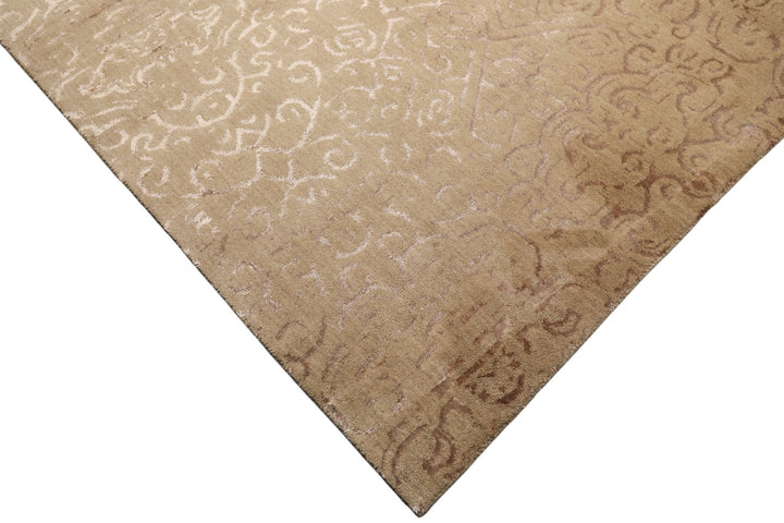 8x10 Beige, Taupe, Color Hand Knotted Tibetan Wool &amp; Bamboo Silk Transitional Oriental Rug