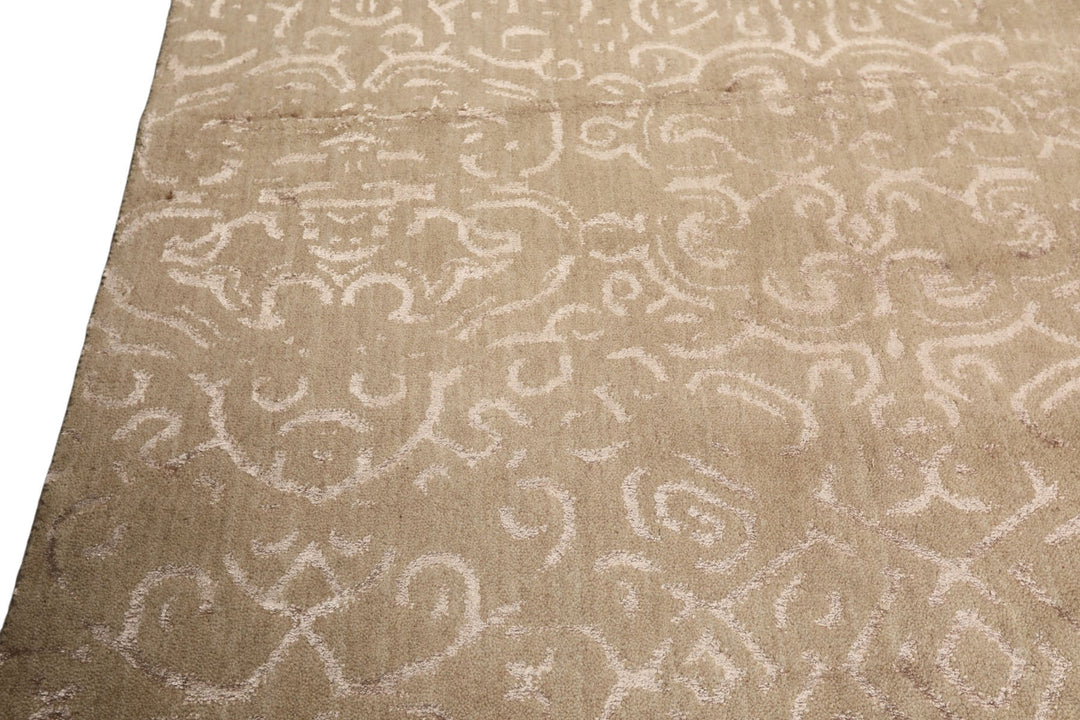8x10 Beige, Taupe, Color Hand Knotted Tibetan Wool &amp; Bamboo Silk Transitional Oriental Rug