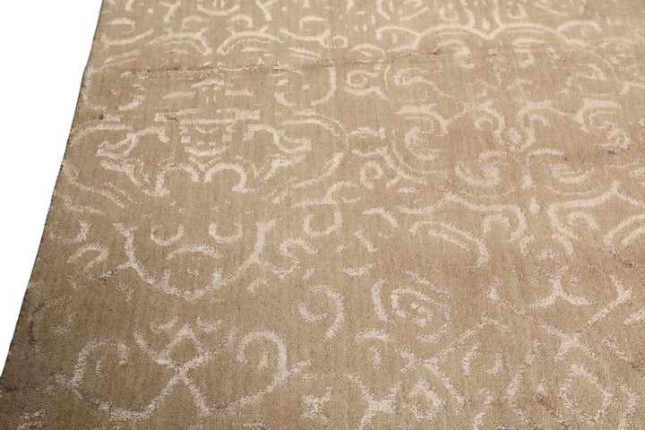 8x10 Beige, Taupe, Color Hand Knotted Tibetan Wool &amp; Bamboo Silk Transitional Oriental Rug