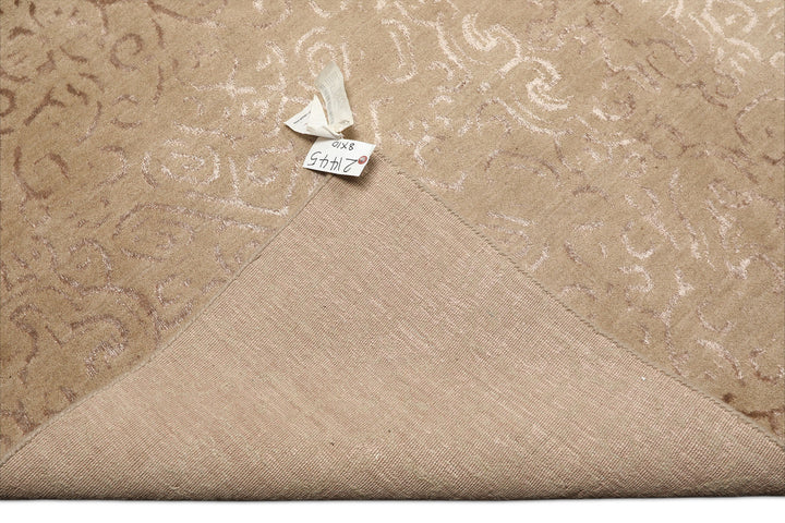 8x10 Beige, Taupe, Color Hand Knotted Tibetan Wool &amp; Bamboo Silk Transitional Oriental Rug