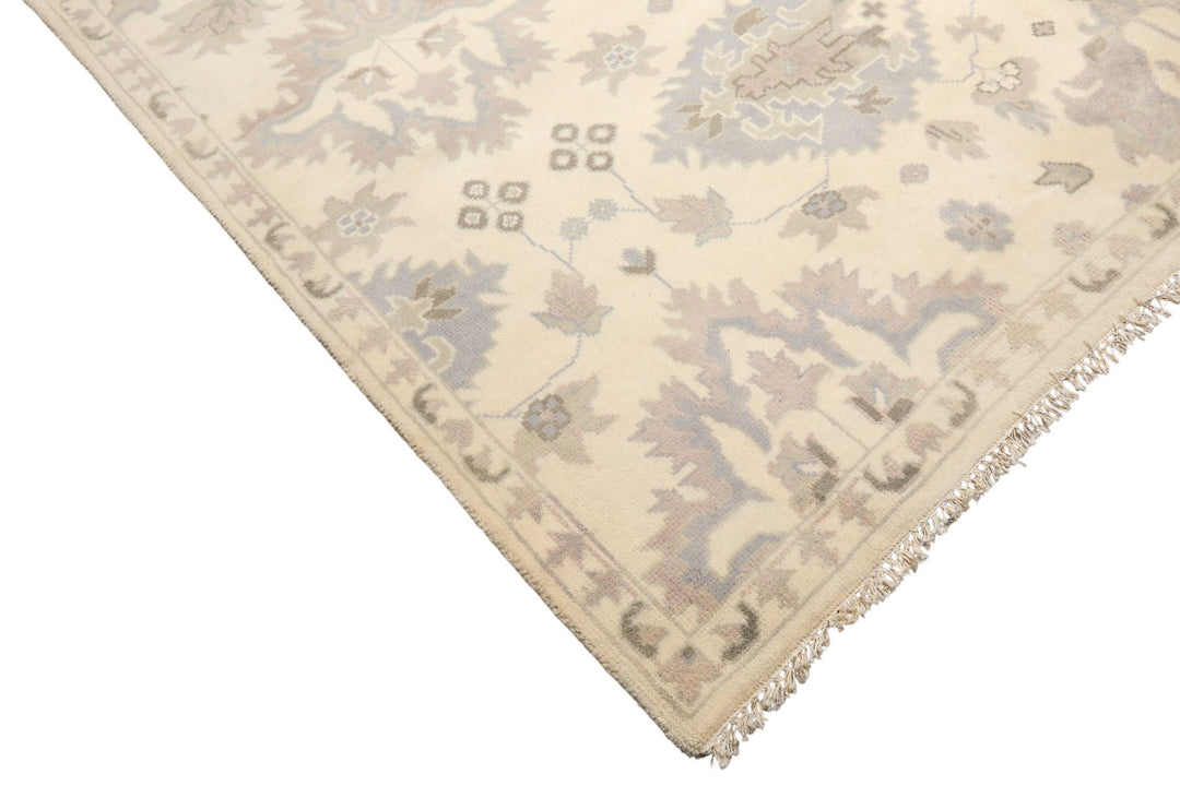 8x10 Ivory, Gray, Taupe Color Hand Knotted Oushak Wool Transitional Oriental Rug