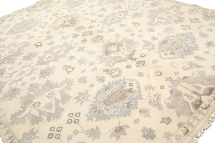 8x10 Ivory, Gray, Taupe Color Hand Knotted Oushak Wool Transitional Oriental Rug