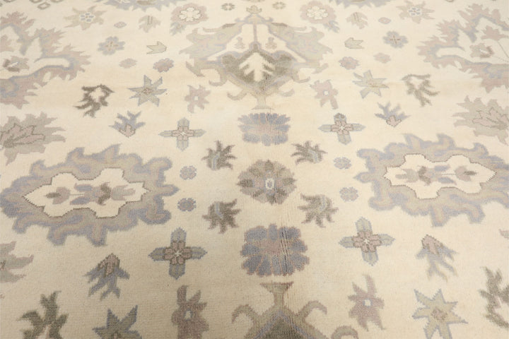 8x10 Ivory, Gray, Taupe Color Hand Knotted Oushak Wool Transitional Oriental Rug