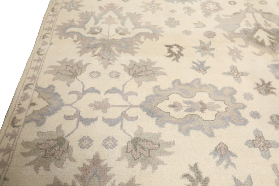 8x10 Ivory, Gray, Taupe Color Hand Knotted Oushak Wool Transitional Oriental Rug