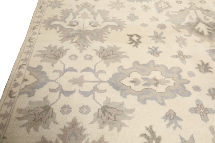 8x10 Ivory, Gray, Taupe Color Hand Knotted Oushak Wool Transitional Oriental Rug