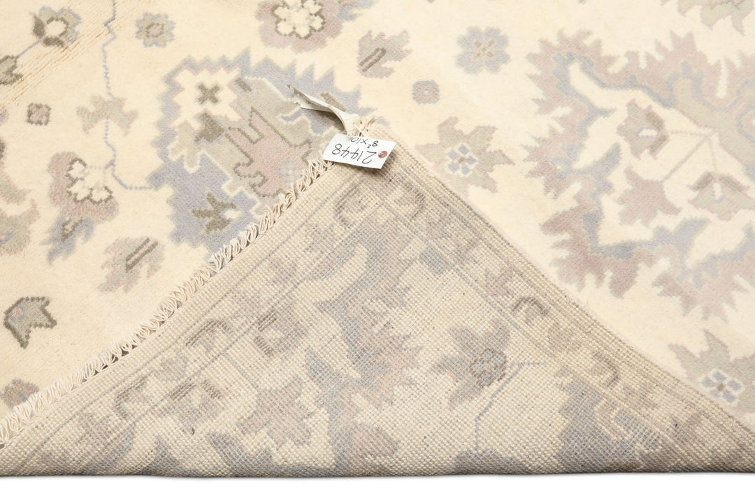 8x10 Ivory, Gray, Taupe Color Hand Knotted Oushak Wool Transitional Oriental Rug