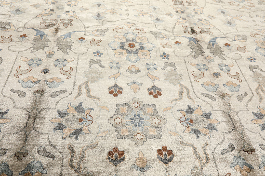 8x10 Gray, Aqua, Tan Color Hand Knotted Oushak 100% Bamboo Silk Transitional Oriental Rug