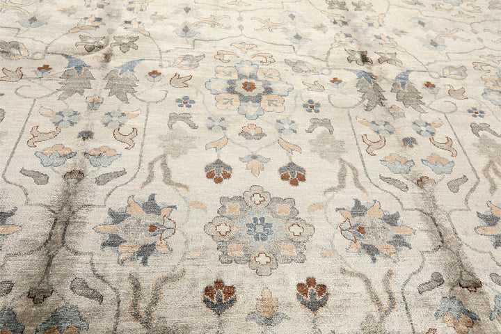 8x10 Gray, Aqua, Tan Color Hand Knotted Oushak 100% Bamboo Silk Transitional Oriental Rug