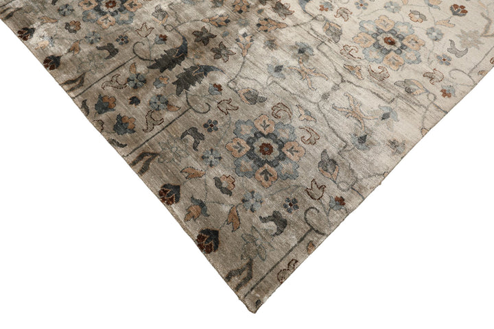 8x10 Gray, Aqua, Tan Color Hand Knotted Oushak 100% Bamboo Silk Transitional Oriental Rug