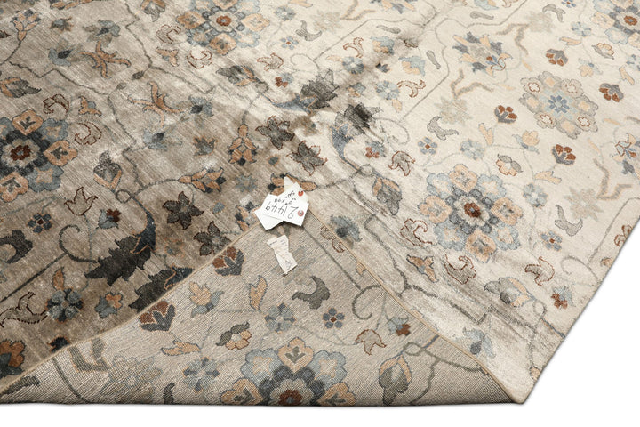 8x10 Gray, Aqua, Tan Color Hand Knotted Oushak 100% Bamboo Silk Transitional Oriental Rug