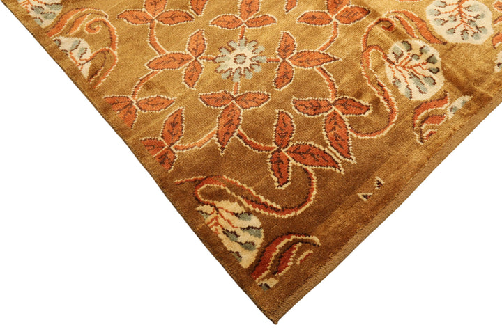 8x10 Gold, Orange, Aqua Color Hand Knotted Tibetan Wool Transitional Oriental Rug