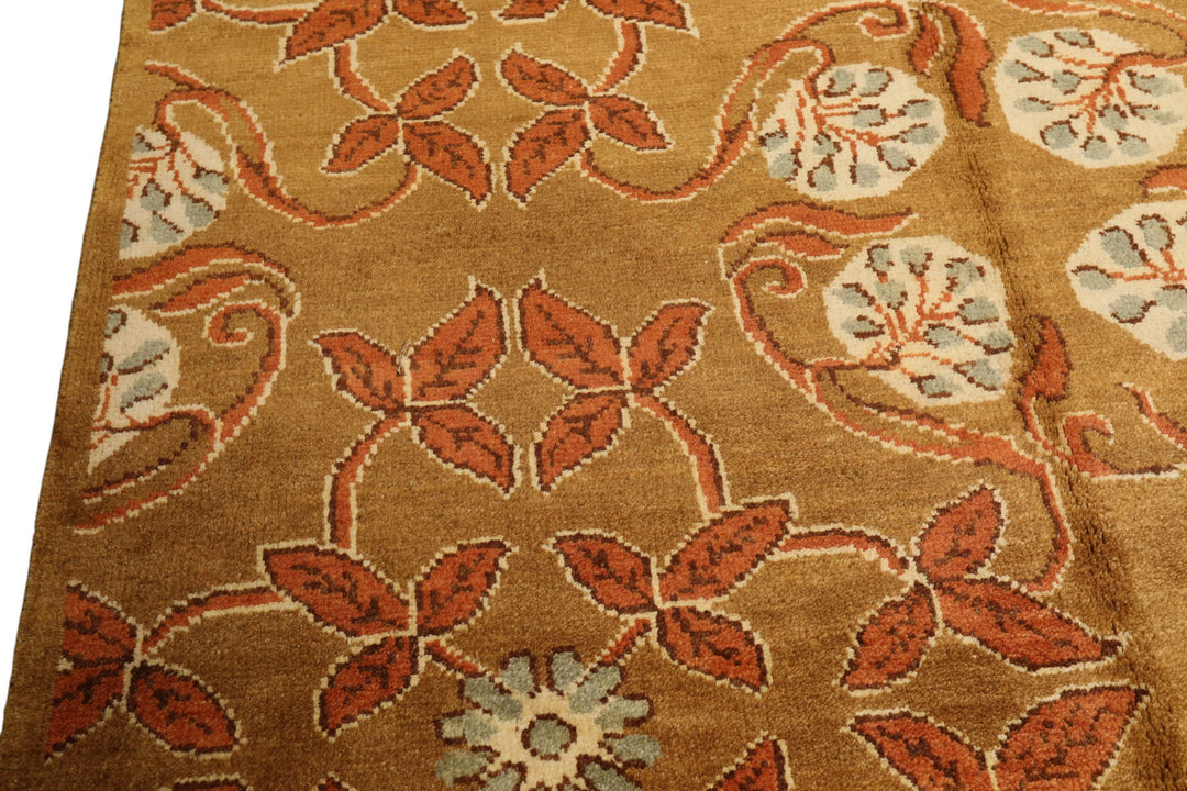 8x10 Gold, Orange, Aqua Color Hand Knotted Tibetan Wool Transitional Oriental Rug
