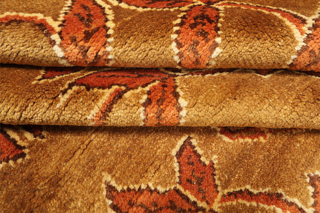 8x10 Gold, Orange, Aqua Color Hand Knotted Tibetan Wool Transitional Oriental Rug