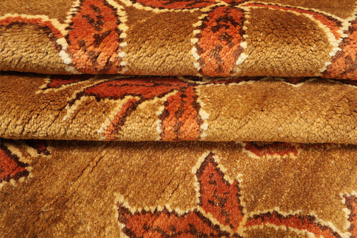 8x10 Gold, Orange, Aqua Color Hand Knotted Tibetan Wool Transitional Oriental Rug