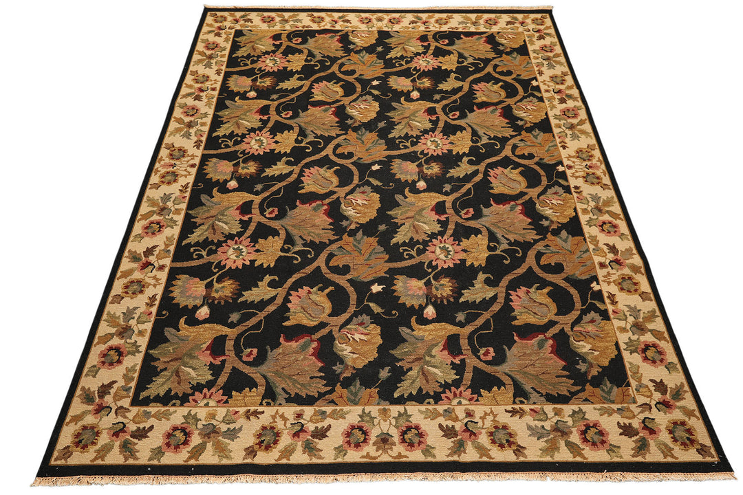 8x10 Black, Tan, Gold Color Hand Knotted Soumak Wool Traditional Oriental Rug