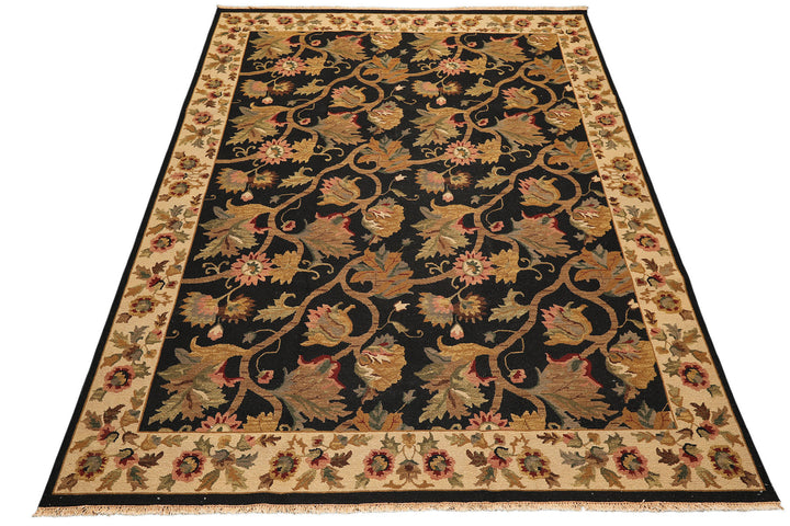 8x10 Black, Tan, Gold Color Hand Knotted Soumak Wool Traditional Oriental Rug