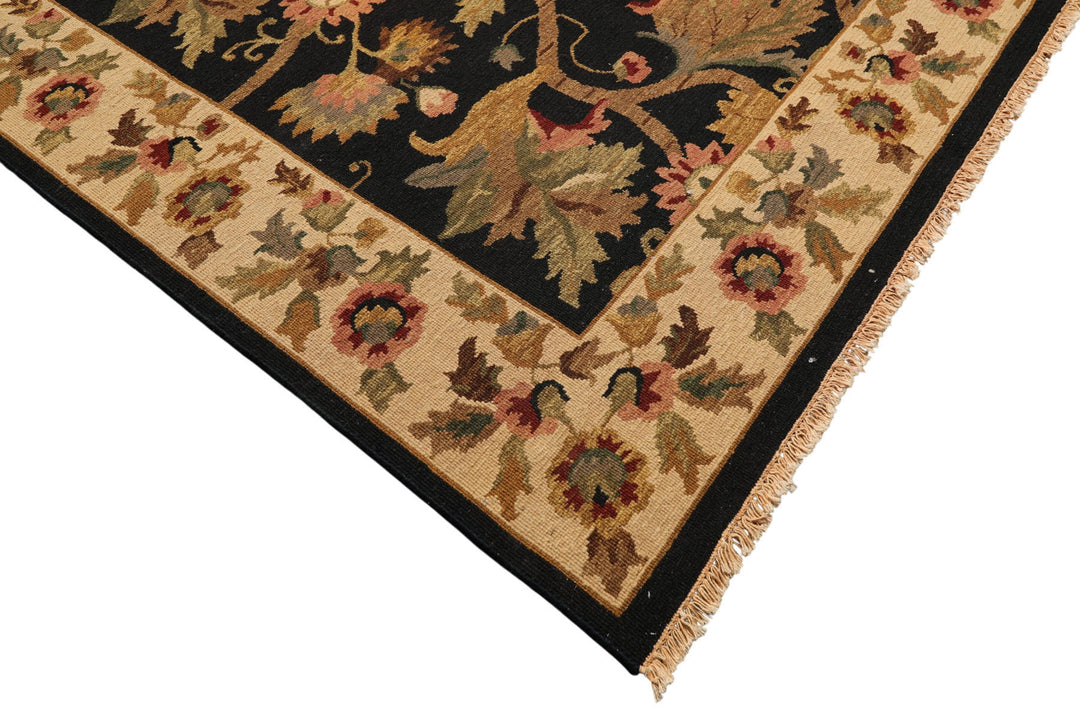 8x10 Black, Tan, Gold Color Hand Knotted Soumak Wool Traditional Oriental Rug