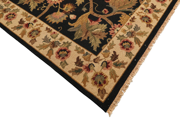 8x10 Black, Tan, Gold Color Hand Knotted Soumak Wool Traditional Oriental Rug