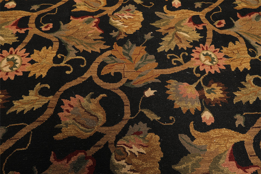 8x10 Black, Tan, Gold Color Hand Knotted Soumak Wool Traditional Oriental Rug