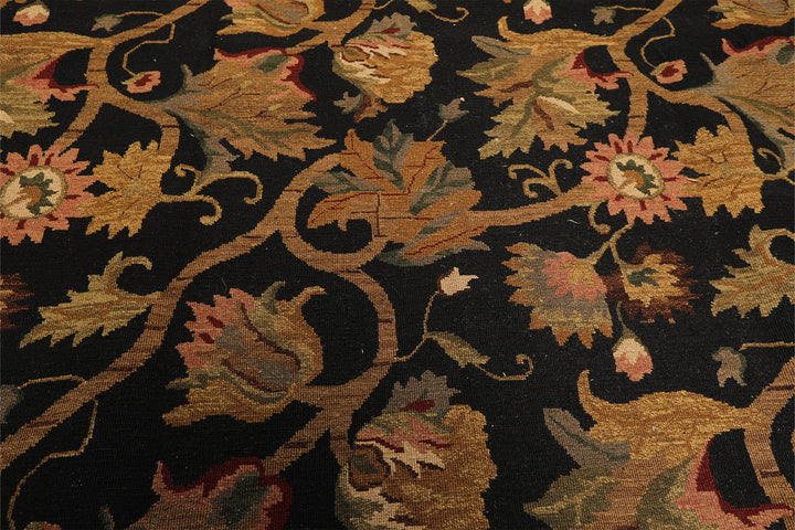 8x10 Black, Tan, Gold Color Hand Knotted Soumak Wool Traditional Oriental Rug