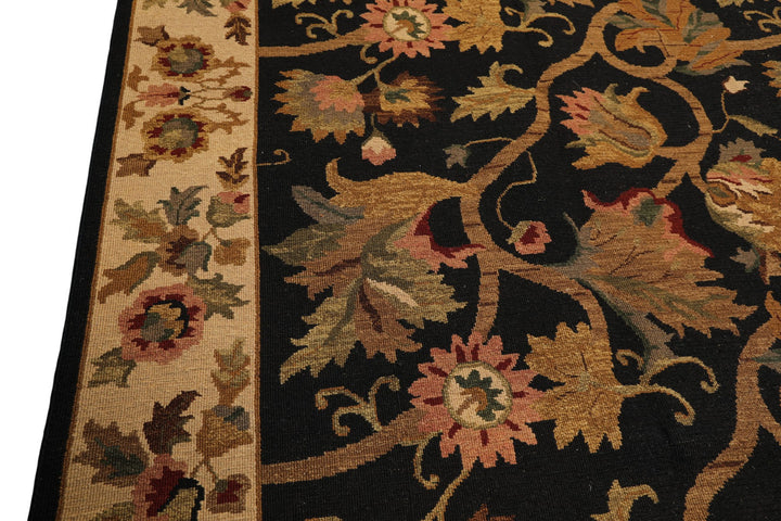 8x10 Black, Tan, Gold Color Hand Knotted Soumak Wool Traditional Oriental Rug