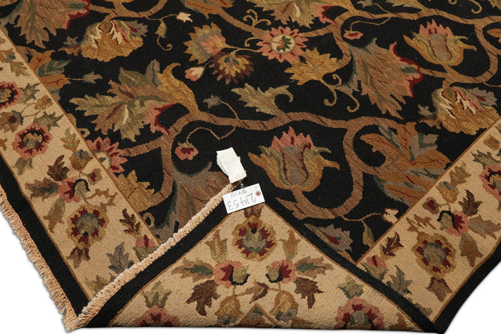 8x10 Black, Tan, Gold Color Hand Knotted Soumak Wool Traditional Oriental Rug