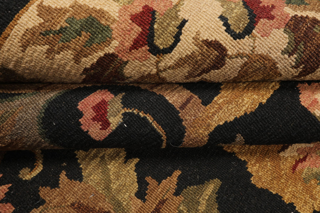 8x10 Black, Tan, Gold Color Hand Knotted Soumak Wool Traditional Oriental Rug