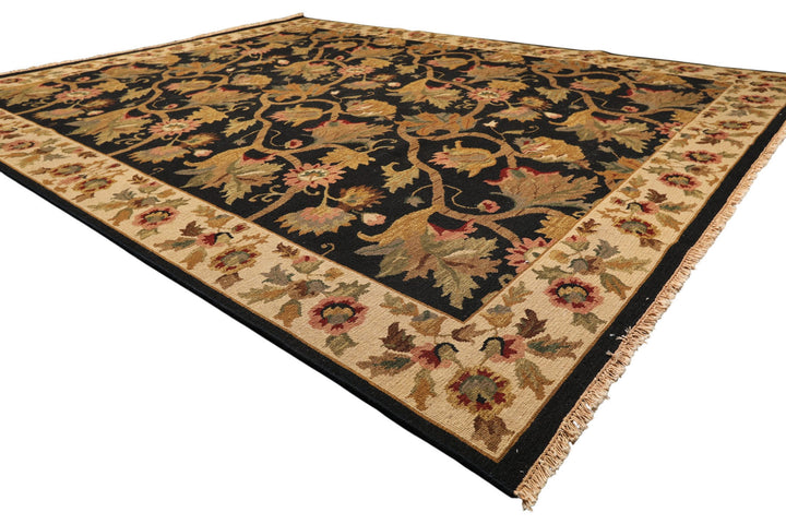 8x10 Black, Tan, Gold Color Hand Knotted Soumak Wool Traditional Oriental Rug