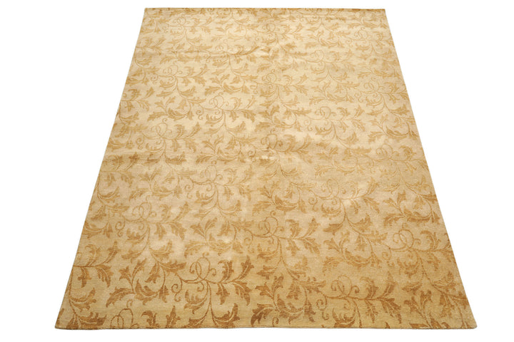 8x10 Beige, Gold, Muted Earth Tones Color Hand Knotted Tibetan Wool Transitional Oriental Rug