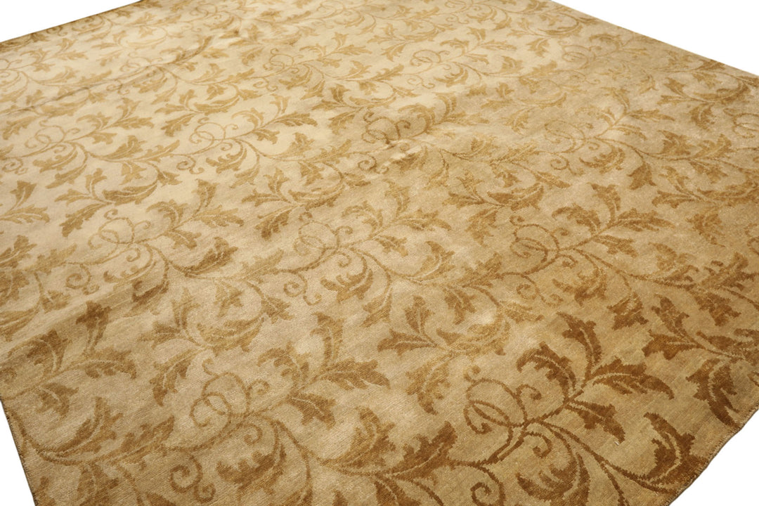 8x10 Beige, Gold, Muted Earth Tones Color Hand Knotted Tibetan Wool Transitional Oriental Rug