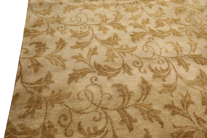 8x10 Beige, Gold, Muted Earth Tones Color Hand Knotted Tibetan Wool Transitional Oriental Rug