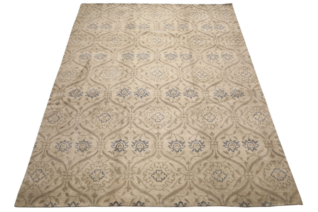 9x12 Gray, Taupe, Slate Color Hand Knotted Tibetan Wool Transitional Oriental Rug