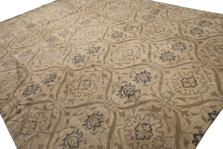 9x12 Gray, Taupe, Slate Color Hand Knotted Tibetan Wool Transitional Oriental Rug