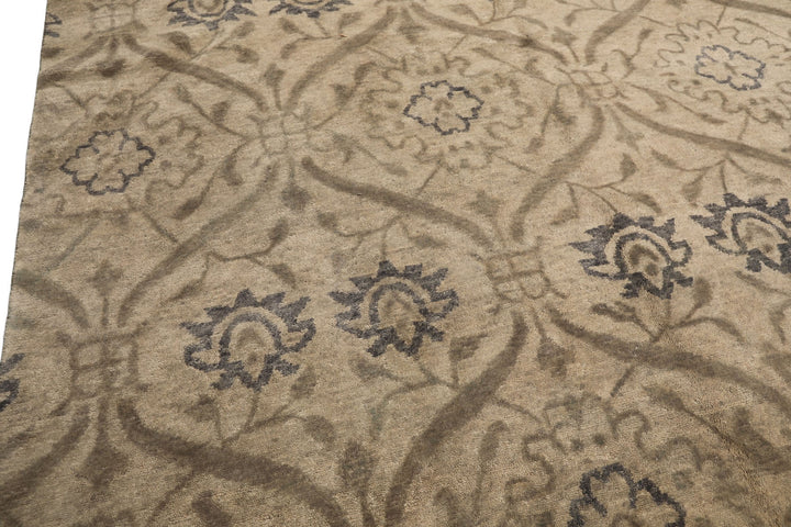 9x12 Gray, Taupe, Slate Color Hand Knotted Tibetan Wool Transitional Oriental Rug