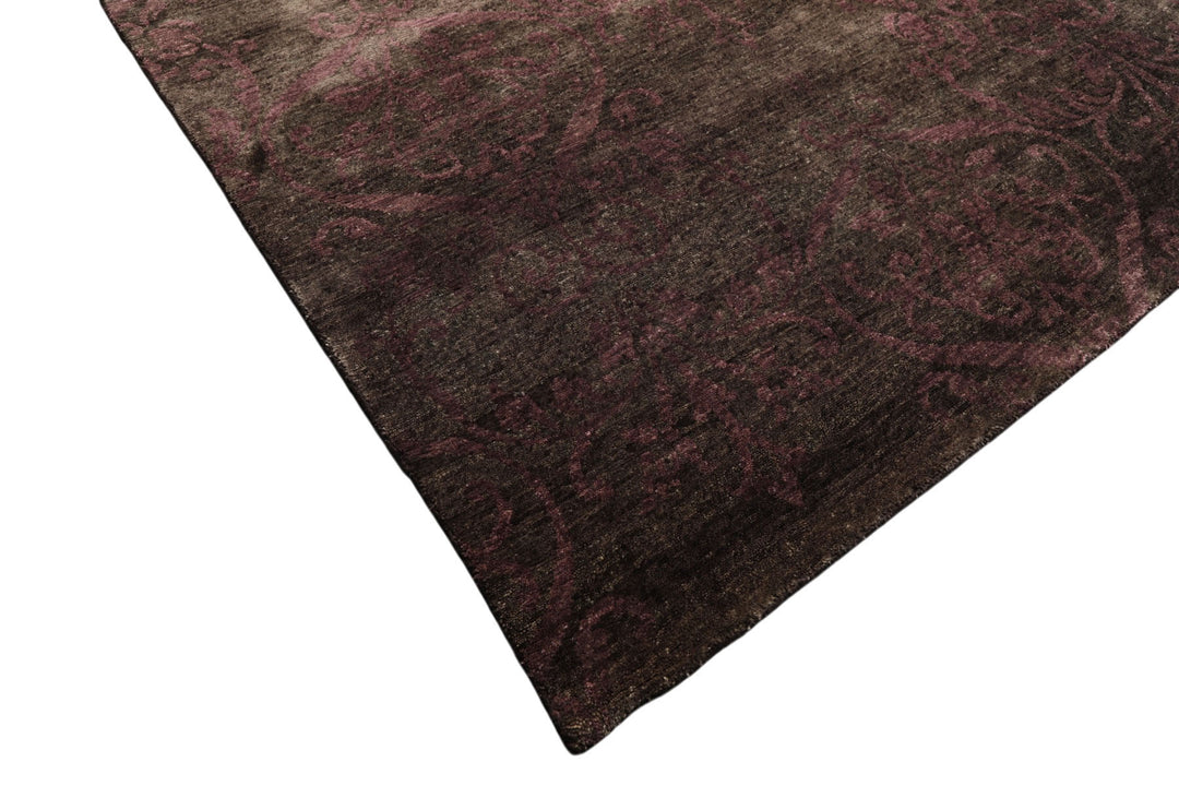 8x10 Greenish, Gray, Aubergine Color Hand Knotted Tibetan Wool Transitional Oriental Rug