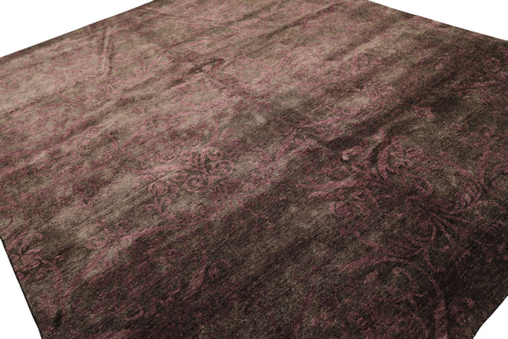 8x10 Greenish, Gray, Aubergine Color Hand Knotted Tibetan Wool Transitional Oriental Rug