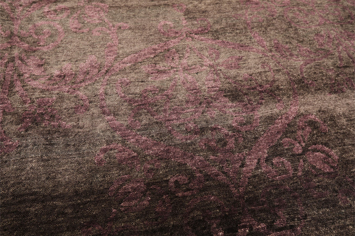 8x10 Greenish, Gray, Aubergine Color Hand Knotted Tibetan Wool Transitional Oriental Rug