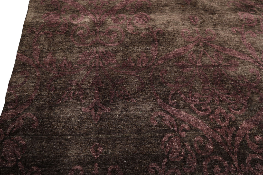 8x10 Greenish, Gray, Aubergine Color Hand Knotted Tibetan Wool Transitional Oriental Rug