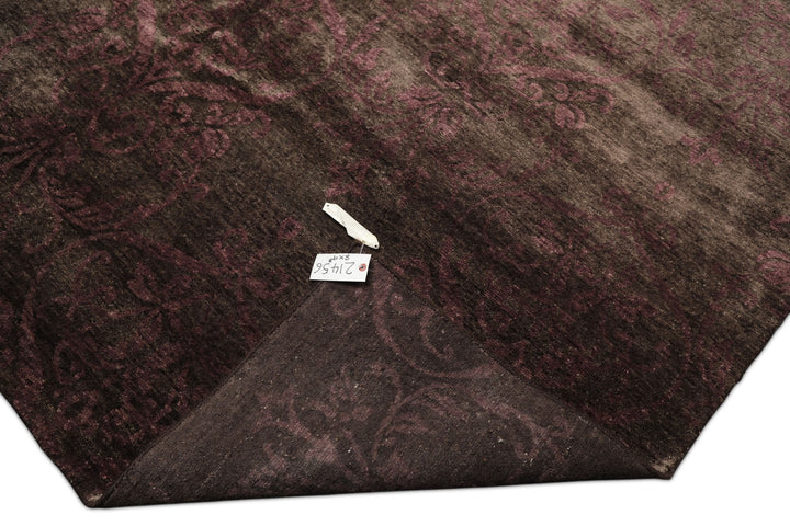 8x10 Greenish, Gray, Aubergine Color Hand Knotted Tibetan Wool Transitional Oriental Rug