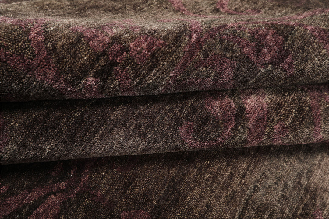 8x10 Greenish, Gray, Aubergine Color Hand Knotted Tibetan Wool Transitional Oriental Rug