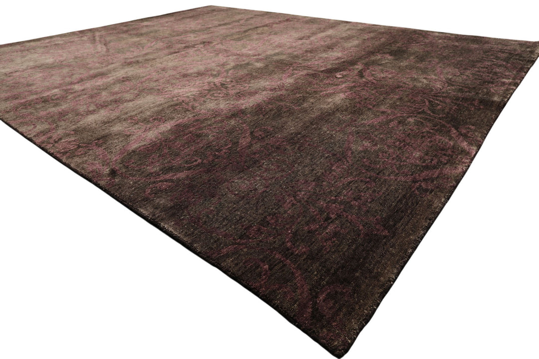8x10 Greenish, Gray, Aubergine Color Hand Knotted Tibetan Wool Transitional Oriental Rug