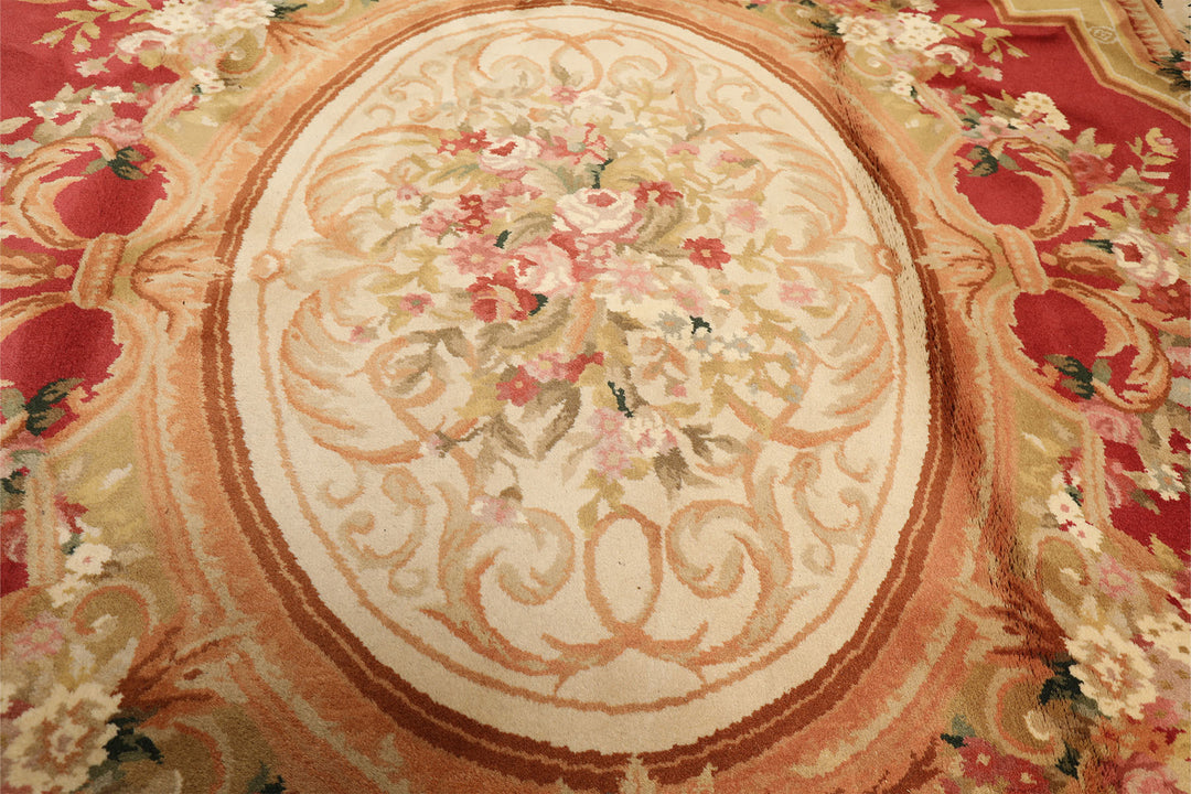 8x10 Rose, Black, Gold Color Hand Knotted French Aubusson Savonnerie Wool Traditional Oriental Rug