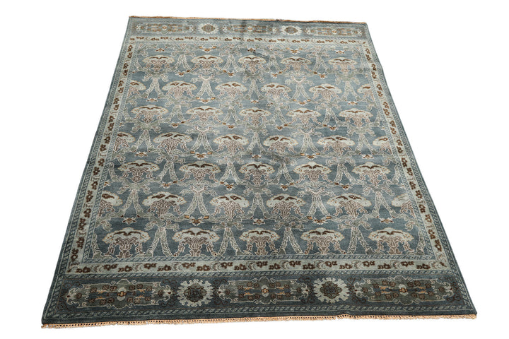 8x10 Aqua, Taupe, Brown Color Hand Knotted Tibetan Wool Traditional Oriental Rug