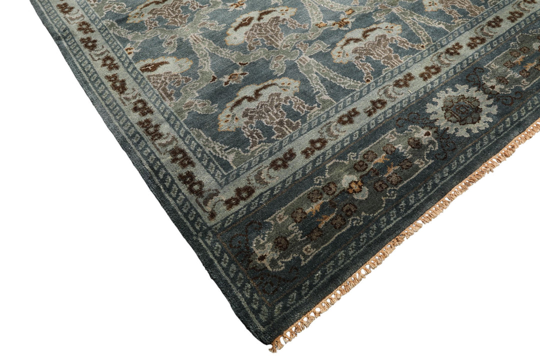 8x10 Aqua, Taupe, Brown Color Hand Knotted Tibetan Wool Traditional Oriental Rug