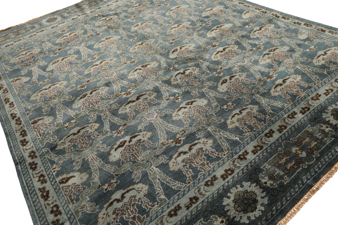 8x10 Aqua, Taupe, Brown Color Hand Knotted Tibetan Wool Traditional Oriental Rug