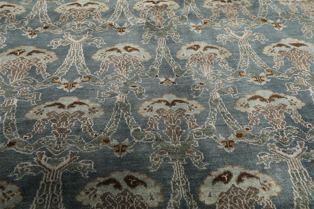 8x10 Aqua, Taupe, Brown Color Hand Knotted Tibetan Wool Traditional Oriental Rug